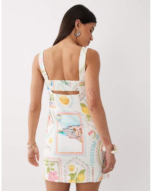 Forever New White Linen Blend Cut Out Ruched Back Mini Dress