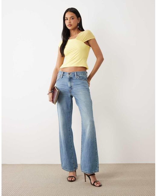 ASOS Blue Slinky Top With Mesh Shoulder
