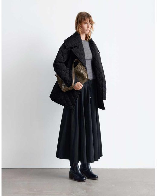 & Other Stories Blue Quilted Belted Long Line Jacket