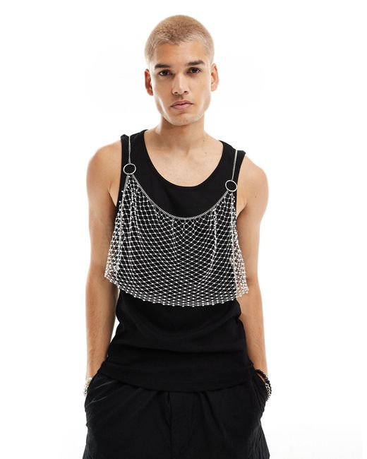 ASOS Black Mesh Harness With Crystals for men