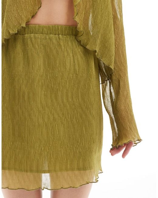 Pieces Green Woven Sheer Plisse Mini Skirt Co-ord