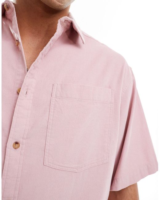 Chemise courte coupe carrée oversize en velours côtelé avec manches courtes - clair ASOS pour homme en coloris Pink