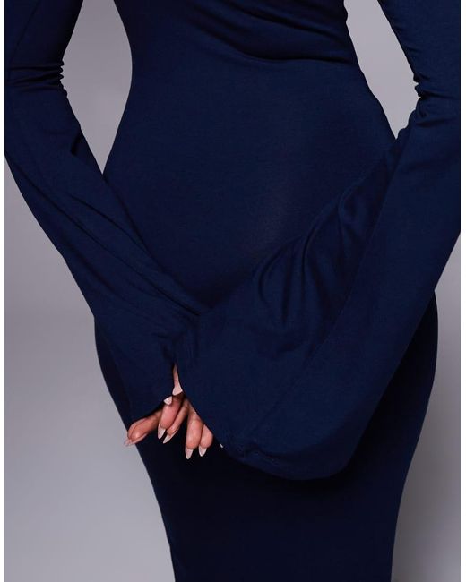 ASOS Blue Long Flute Sleeves Super Scoop Midi Dress