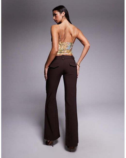 Tiger Mist Gray Kittie Low Waisted Tailored Button Detail Flared Trouser