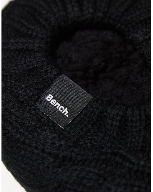 Bench Black Garton Sherpa Lined Solid Cable Knit Ankle Slipper Socks for men