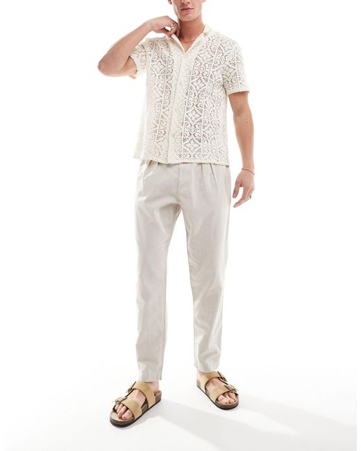 Pantalon chino large en lin mélangé avec pinces - taupe ASOS pour homme en coloris White