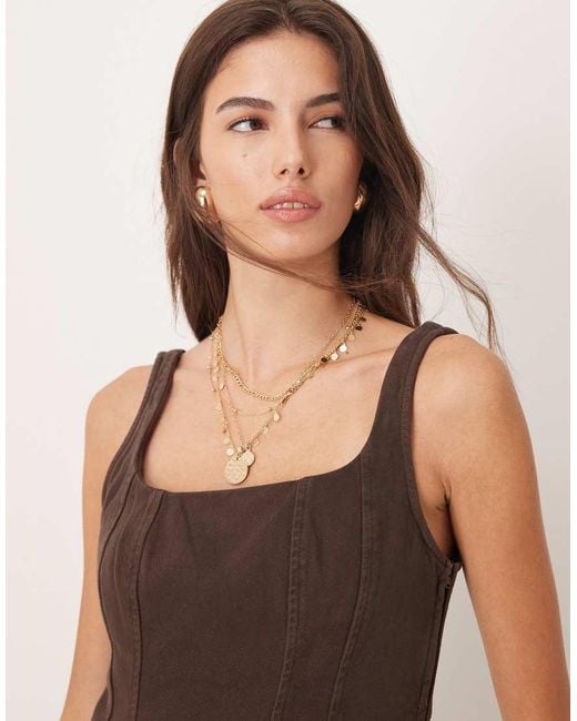 Mango Brown Cotton Strappy Boning Detail Peplum Co-ord Top