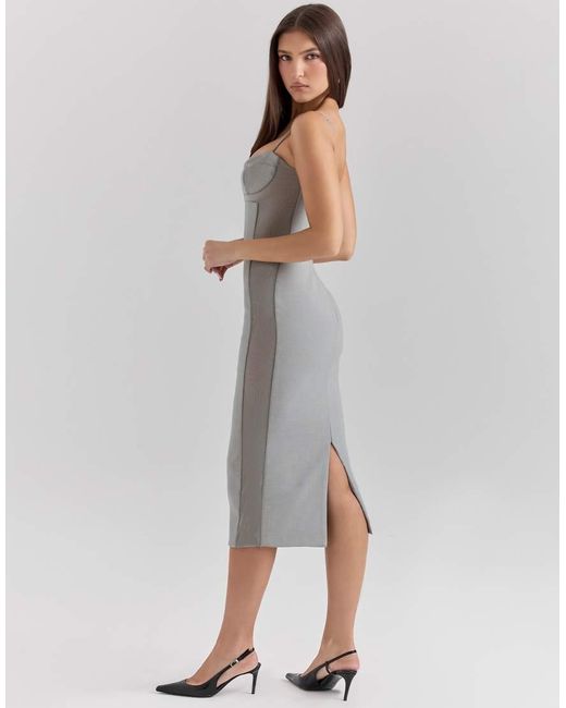 House Of Cb Gray Kiki Mesh Panelled Bodycon Midi Dress