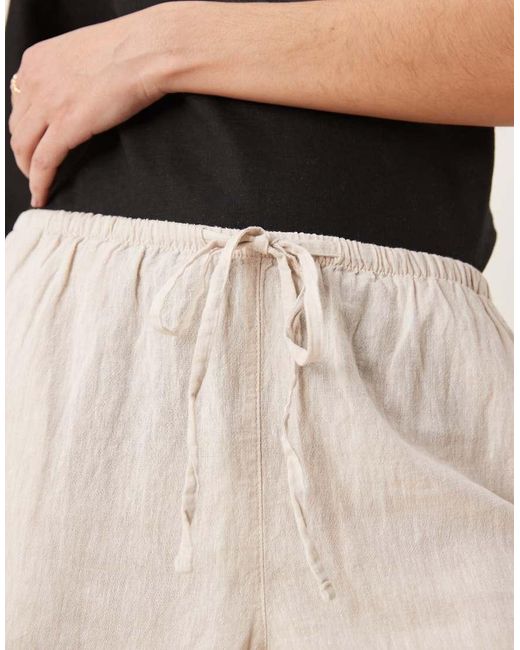Gina Tricot Natural Wide Leg Linen Blend Trousers With Drawstring Waist