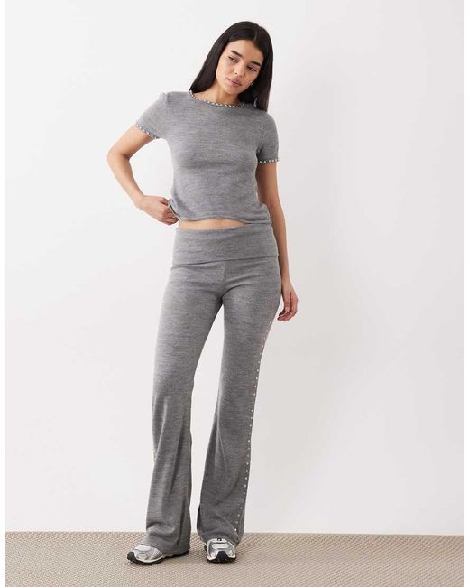 Mango Gray Studis Knitted Short Sleeve Top With Studs Co-Ord