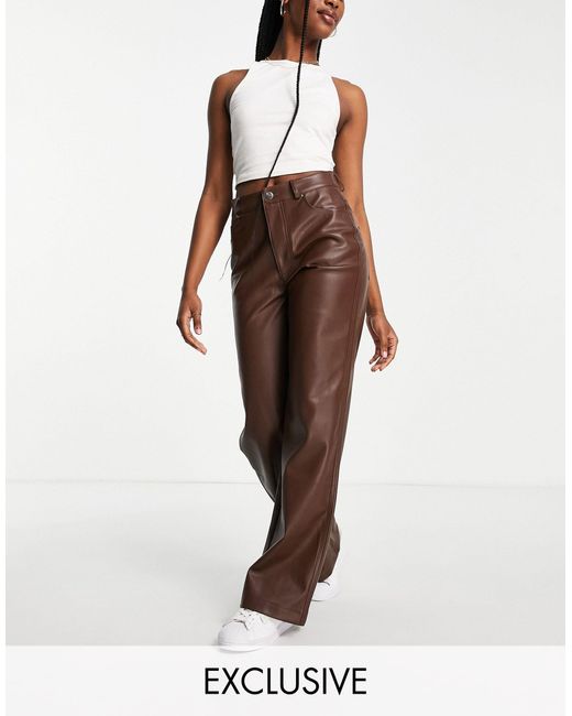 Leather Pants Plus Size Slim Fit Trousers Vintage Streetwear Plus Size PU Trousers  Brown at Amazon Women's Clothing store