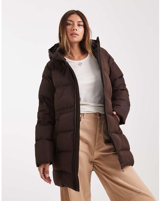 Brave Soul Brown Hooded Mid-length Puffer Jacket With Pockets