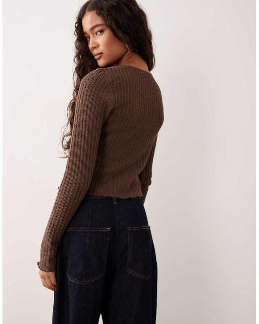 ASOS Brown Textured Button Through Long Sleeve Top