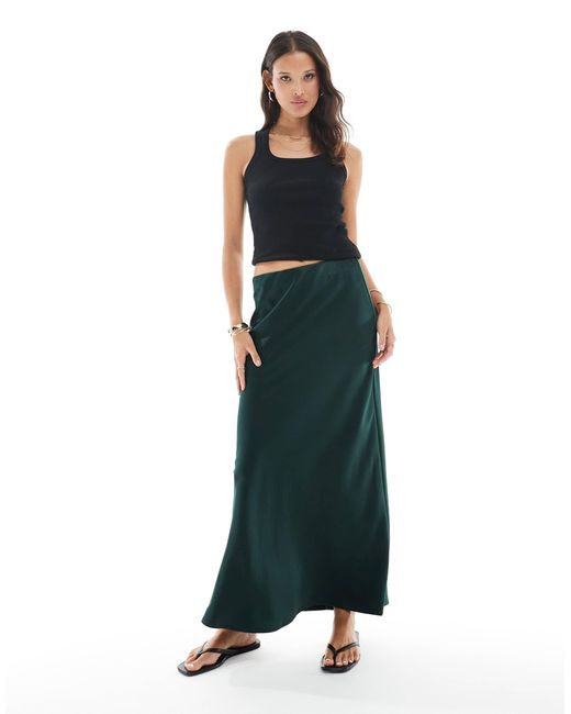 Vero Moda Green Satin Bias Midi Skirt