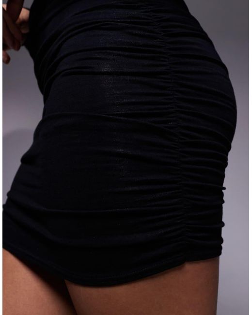Fashionkilla Black Exclusive Cotton Rich Off Shoulder Ruched Skirt Long Sleeve Mini Dress