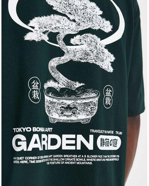 ASOS Blue Oversized T-Shirt With Bonsai Graphic for men