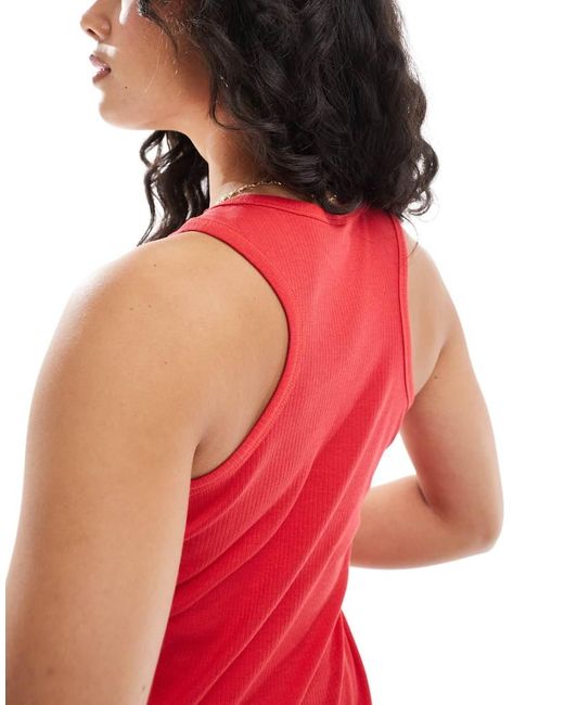 Pieces Red Ribbed Racer Neck Top