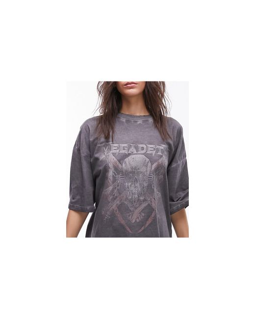 TOPSHOP Gray Graphic License Megadeath Oversized Tee