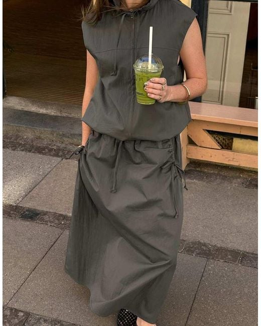 NA-KD Gray X Charlotte Olivia Drawstring Detail Maxi Skirt