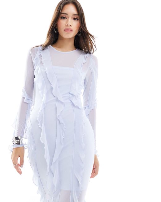 EDITED White Ruffle Midaxi Dress