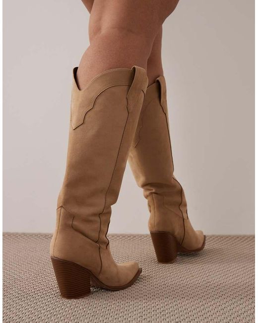 ASOS Brown Curve Claudette Western Knee Boot