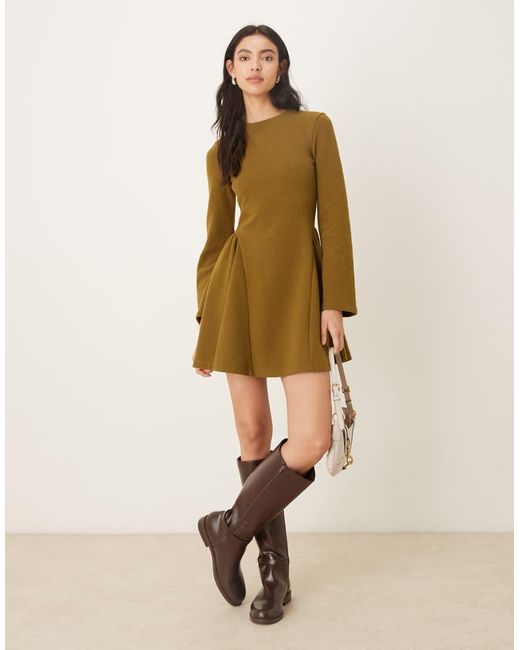 ASOS Green Supersoft Long Sleeve Godet Mini Dress
