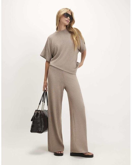 River Island Natural Textured Wide Leg Trousers