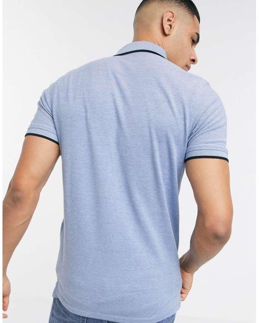 Jack & Jones Blue Essentials Slim Fit Tipped Pique Logo Polo for men