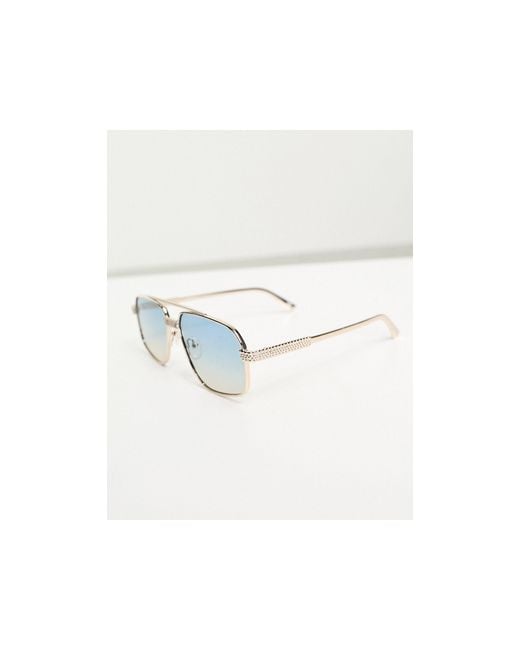ASOS Textured Metal Aviator Sunglasses With Blue Graduated Lens in Black  for Men