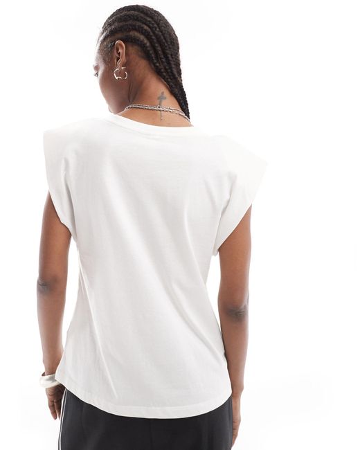 ONLY White V Neck Padded Shoulder T-shirt
