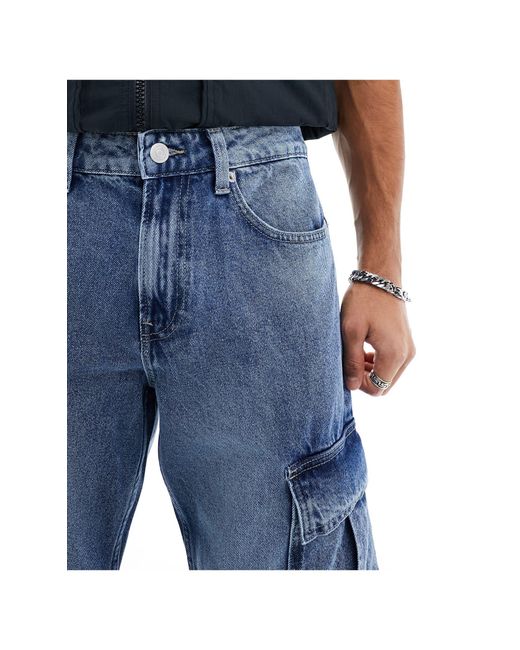 Only & Sons Blue Edge Straight Fit Cargo Jeans for men