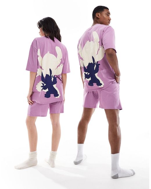Disney - pyjama stitch avec t-shirt et short ASOS en coloris Purple
