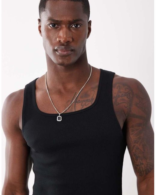 ASOS Basic Geribbeld, Muscle Fit Hemdje Met Vierkante Hals in het Black voor heren