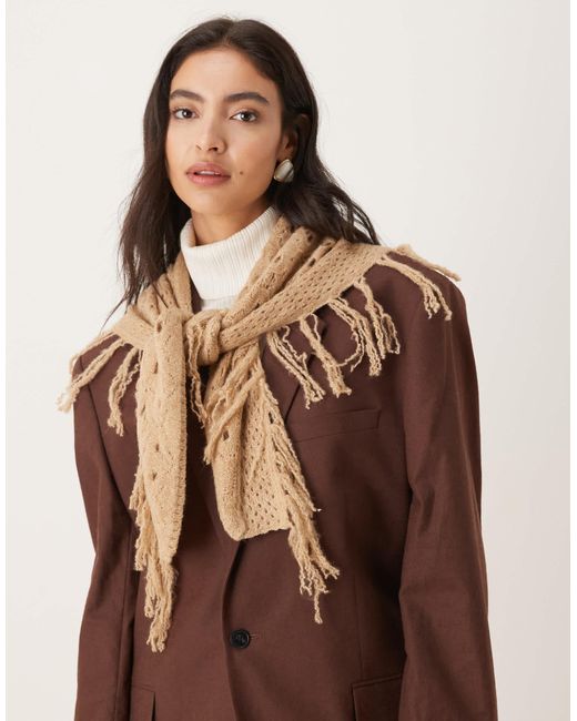 Écharpe en maille duveteuse à franges - beige ASOS en coloris Brown