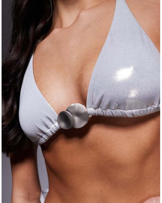 ASOS Blue Ori Metallic Triangle Bikini Top With Molten Hardware