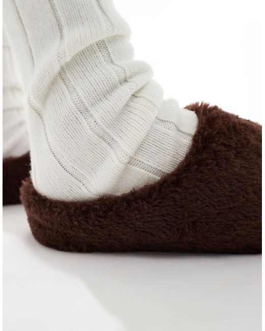 SEQWL Brown Fluffy Mule Slippers