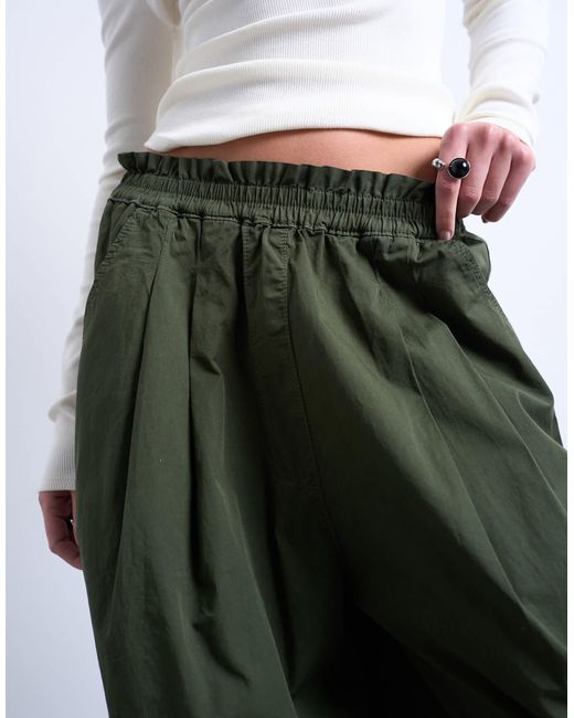 TOPSHOP Green Pleated Balloon jogger With Elasticated Waist