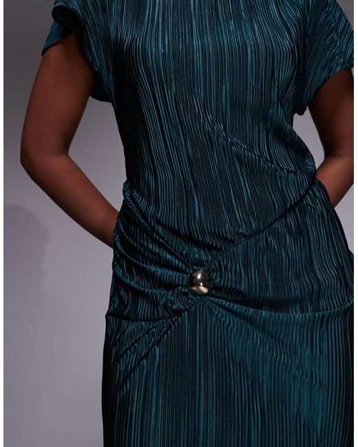 ASOS Blue Hardware Plisse Twist Detail Midi Dress
