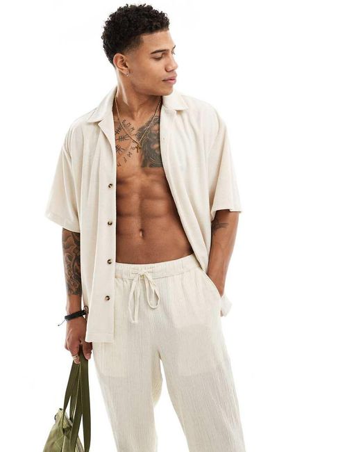 ASOS White Oversized Revere Towelling Shirt for men
