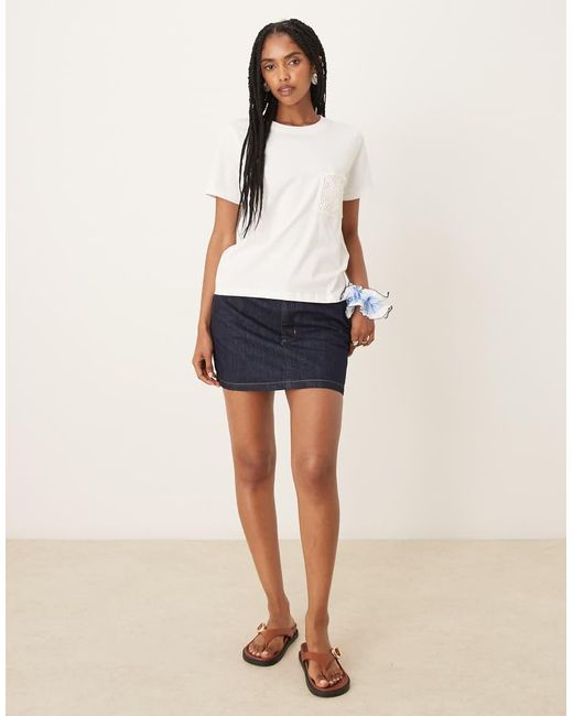 Jdy White Crochet Pocket Detail T-shirt