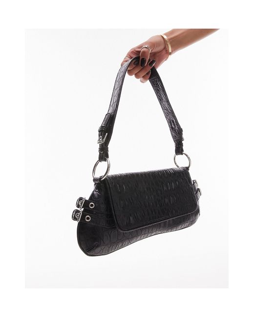 TOPSHOP Sienna Buckle Shoulder Bag in Black | Lyst