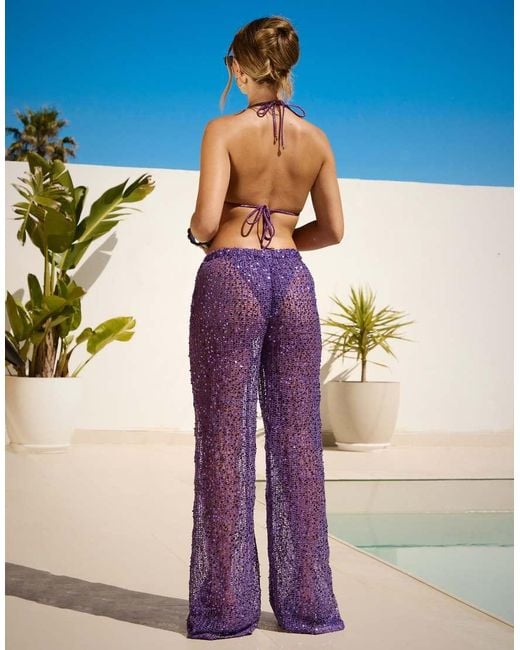 South Beach Purple X Sasha Corte-t Sequin Crochet Pants