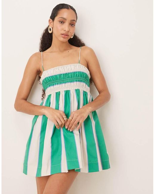 ASOS Blue Shirred Bust Cotton Poplin Mini Dress