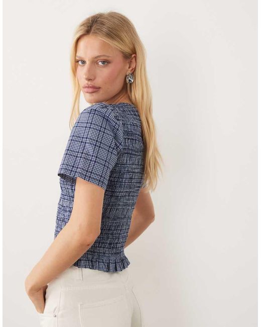 Nobody's Child Blue Nat Shirred Bodice Short Sleeve Top