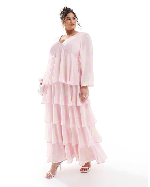 Pretty Lavish Curve Pink – maxikleid mit rüschen und blumenmuster