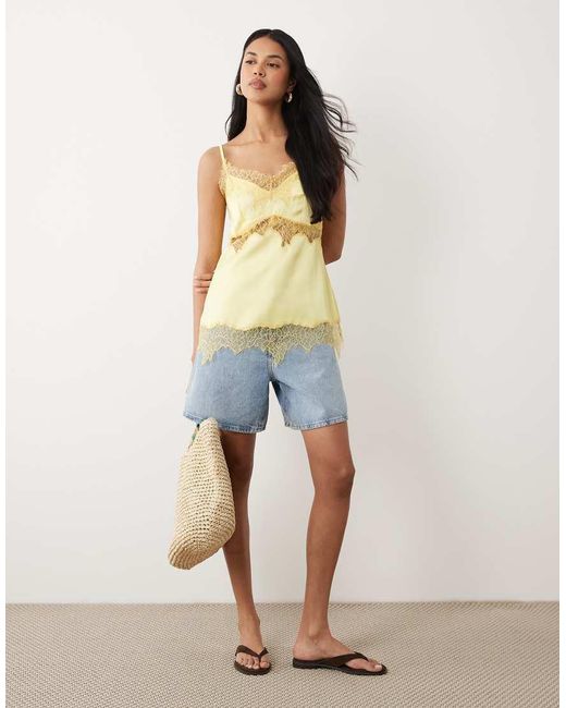 ASOS Blue Satin Lace Trim Long Line Cami Top