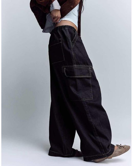 Bershka Blue Parachute Cargo Jeans