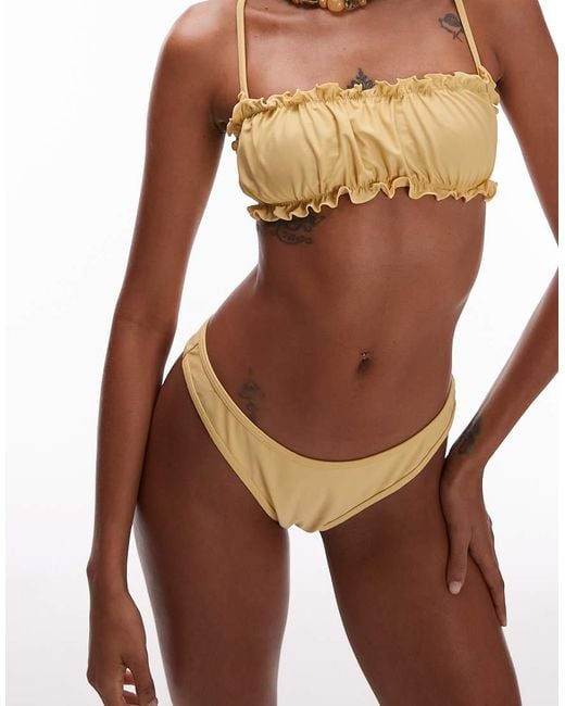 TOPSHOP Brown Miami Frill High Leg Brief Bikini Bottoms
