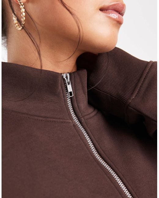 ASOS Brown Half Zip Brushback Sweatshirt