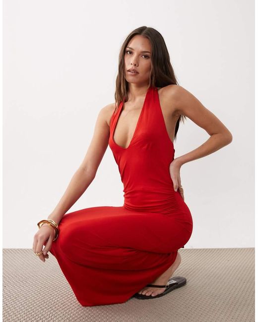 ASOS Red Tie Back Halter Neck Midaxi Dress